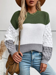 Round Neck Long Sleeve Color Block Sweater