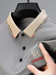 Men's Plus Size Contrast Collar Embroidered Polo Shirt