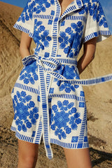 Floral Printed Tie Waist Short Sleeve Dress