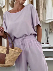 Full Size Casual Loose Round Neck Top and Pants Two-Piece Set Plus Size