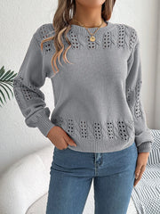 Open-Knit Round Neck Long Sleeve Sweater