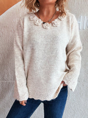 Floral Print V-Neck Long Sleeve Cozy Knit Sweater