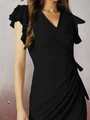 Middle Eastern New Women's Deep V-neck Pleated Sleeve Tight Casual Fashion Dress