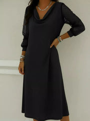 Full Size Cowl Neck Polka Dot Mesh Sleeve Dress Plus Size