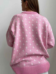 Round Neck Contrast Long Sleeve Sweater
