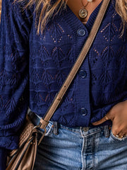 Openwork Button Up Cardigan
