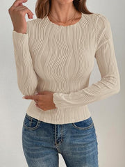 Textured Round Neck Long Sleeve Shirt