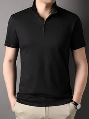 Men's Plus Size Short Sleeve Polo with Zip Neck