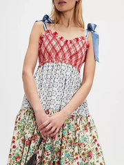 Smocked Tie Shoulder Printed Maxi Dress