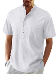 Men's Casual Collar Short Sleeve Linen Polo Shirt