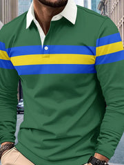 Men's Plus Size Collared Contrast Striped Polo Shirt �Full Size Short Sleeve Classic Fit