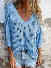 Plus Size V-Neck Openwork Knit Cover-Up