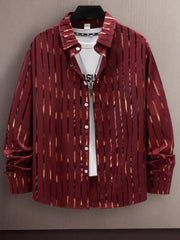 Men's Plus Size Striped Long Sleeve Button-Up Shirt