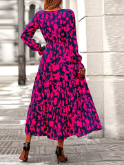 Printed V-Neck Flounce Sleeve Tiered Midi Dress