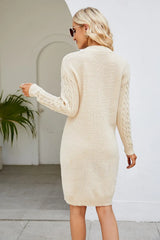 Trendy Cable-Knit Long Sleeve Sweater Dress