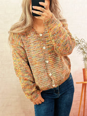 Multi-Colored Knit Button-Down Cardigan