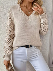 Openwork V-Neck Long Sleeve Sweater