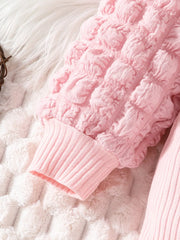 Children's Bubble Texture Long Sleeve Top and Pants Set with Headband