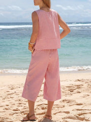 Striped Sleeveless Top and Cropped Pants Set