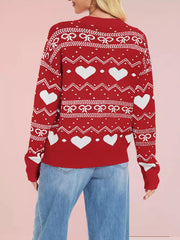 Heart & Bow Pattern Round Neck Sweater