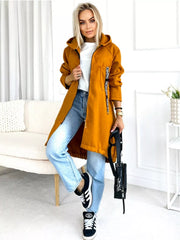 Full Size Zip Up Longline Hooded Outerwear Plus Size
