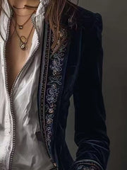 Embroidered Velvet Long Sleeve Outerwear