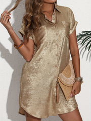 Women's Summer Metallic Batwing Short-Sleeve Casual Shirt Dress - Free USA Shipping