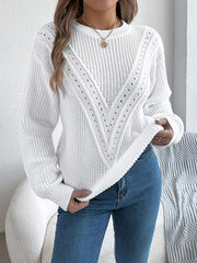 Textured Open-Knit Long Sleeve Sweater