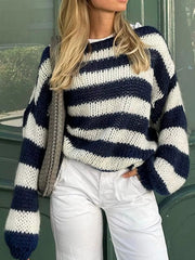 Classic Striped Knit Long Sleeve Pullover