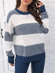 Full Size Color Block Dropped Shoulder Sweater Plus Size