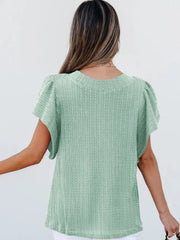 Round Neck Ruffle Sleeve Top