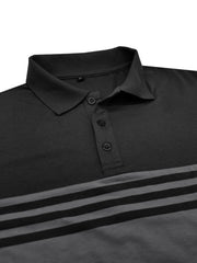 Men's Full Size Color Block Striped Polo Shirt Plus Size