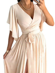 Flutter Sleeve Surplice Tie Waist Dress