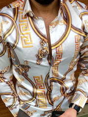 Men's Plus Size Printed Button Up Long Sleeve Shirt
