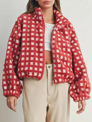 Plaid Zip Up Sherpa Jacket