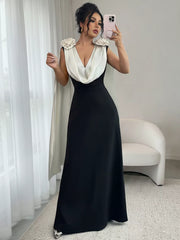 Floral Applique Two Tone Maxi Dress