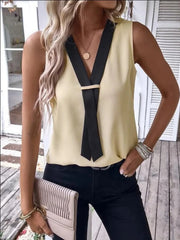 Full Size V-Neck Contrast Tank Plus Size