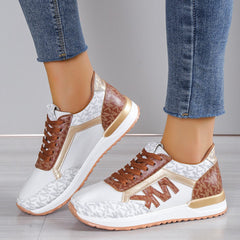 Stylish Contrast Panel Lace-Up Round Toe Sneakers