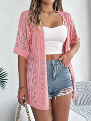 Lightweight Openwork Knit Cardigan �Breezy Half Sleeve Layering Piece