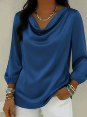 Full Size Satin Cowl Neck Blouse Plus Size