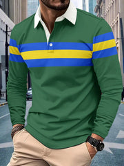 Men's Plus Size Collared Contrast Striped Polo Shirt �Full Size Short Sleeve Classic Fit
