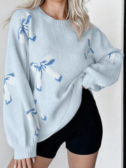 Bow Round Neck Dropped Shoulder Sweater