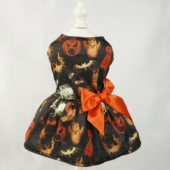 Halloween Small Dog Clothes Pet Dress Pumpkin Print Dress Mesh Dress Pet Party Clothing Cat Dog Costume