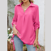 Drawstring Johnny Collared Three-Quarter Sleeve Top
