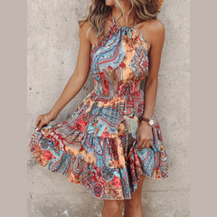 Paisley Print Halter Neck Mini Dress