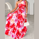 Printed One Shoulder Asymmetrical Maxi Dress