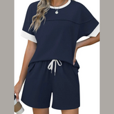 Round Neck Short Sleeve Top and Shorts Set