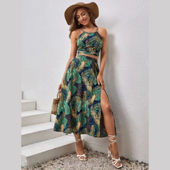 Printed Cami and Slit Skirt Set