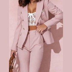 Full Size Lapel Collar Long Sleeve Blazer and Pants Set Plus Size