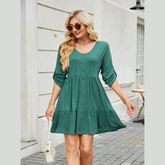 Tiered Ruched V-Neck Mini Dress